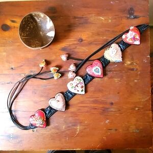 Boho hippie embellished leather belt